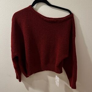 Commense Burgundy Off-the-Shoulder Sweater